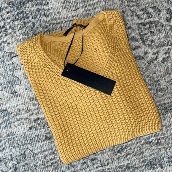 Jenni Kayne Cotton Cabin Knit Pullover Sweater Oversized Mustard Yellow Size Med